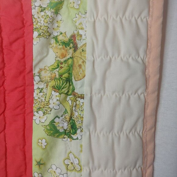 Homemade Baby Quilt Woodland Fairies Sparkle Green Floral Pink Patchwork Magical - Picture 6 of 11